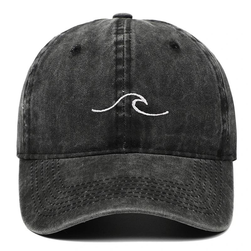 Gorra de Béisbol de Moda para Hombres Mujeres Bordado de Ondas Gorra de Béisbol Lavada Vintage Envejecida Gorras de Papá Sombrero Hip Hop Sombreros de Pato Gorra de Béisbol