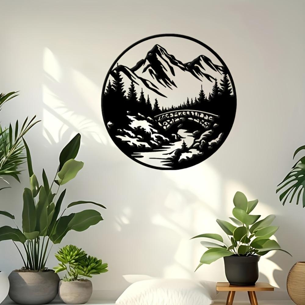 Metal Wall Art Mountains Bridges Hills Layered Landscape Christmas St Patrick Birthday Gift Office Living Room Patio Decor