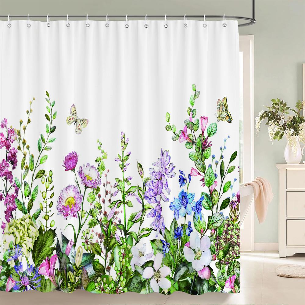 Flowers Grass Green Plants Waterproof Shower Curtains For Bathroom Bath Curtains Multi-Size 240*180Cm 3D Print Shower Curtain