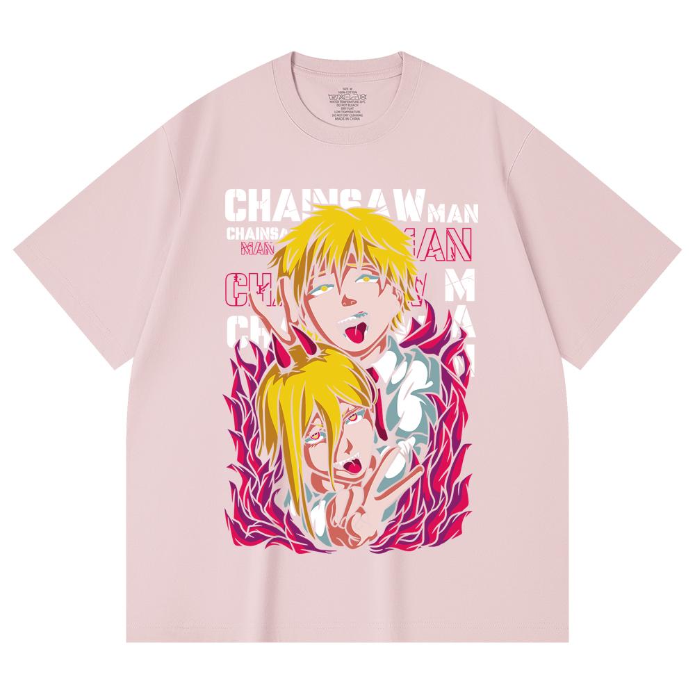 230 Gsm 100% Cotton Chainsaw Man V39 Denji Power Print Unisex Heavy Cotton T Shirt
