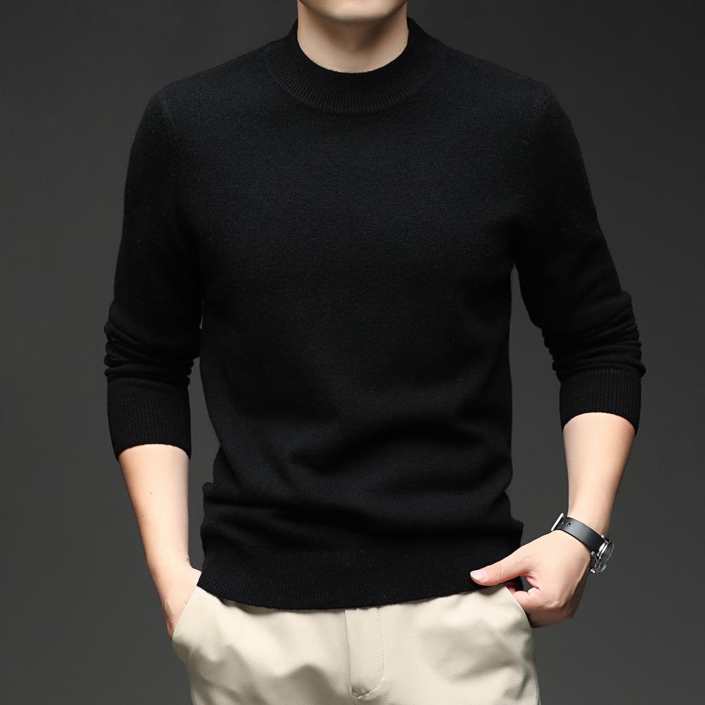 Herren Kaschmir Pullover mit halbem Reißverschluss, dicke Wolle, Langarm, Winter Baselayer