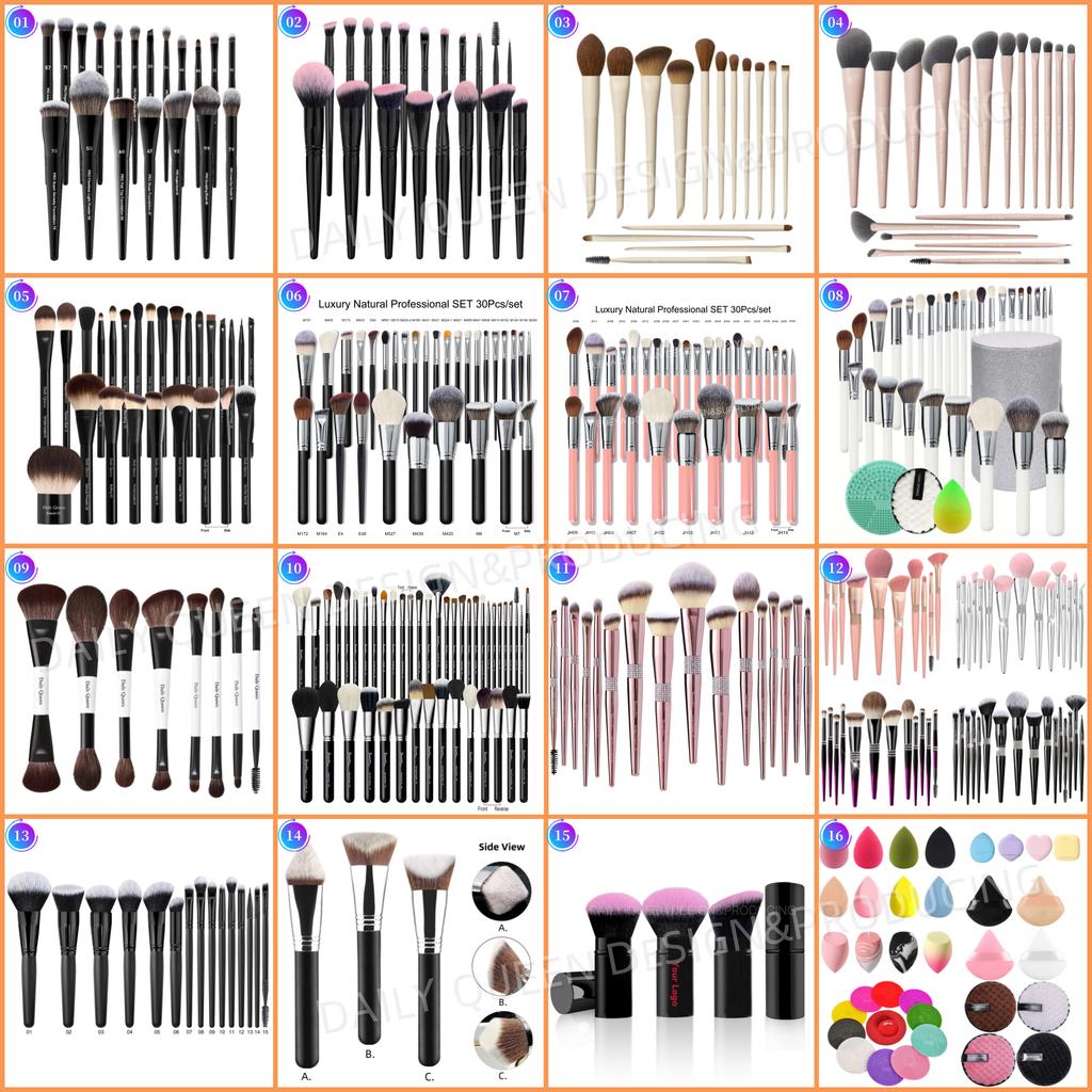 DailyQueen 30PCS High Quality GOAT Natural Hair PROFESSIONAL Pink White Black Makeup Brush Set Private Label Make Up Foundation