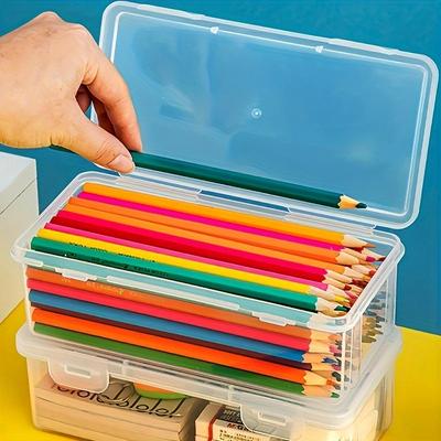 2 Stück große transparente Aufbewahrungsbox mit Klappdeckel - Perfekt für Stifte, Bleistifte, Marker & Bastelbedarf Schreibtisch- und Büroorganisation