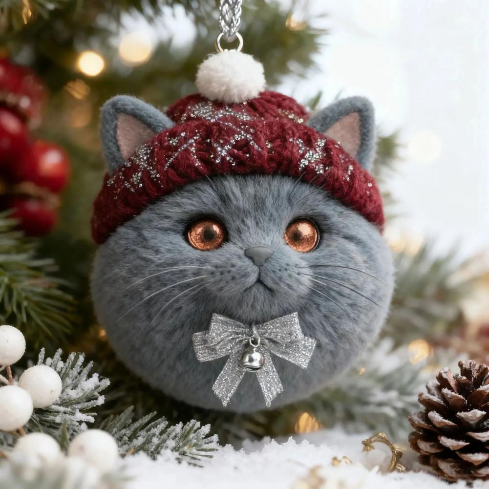2D Acrylic Cat Dog Rabbit Hanging Pendents Plush Pet Shaped Ornament Christmas Tree Cozy Winter Animal Charm Knitted Hat Decor