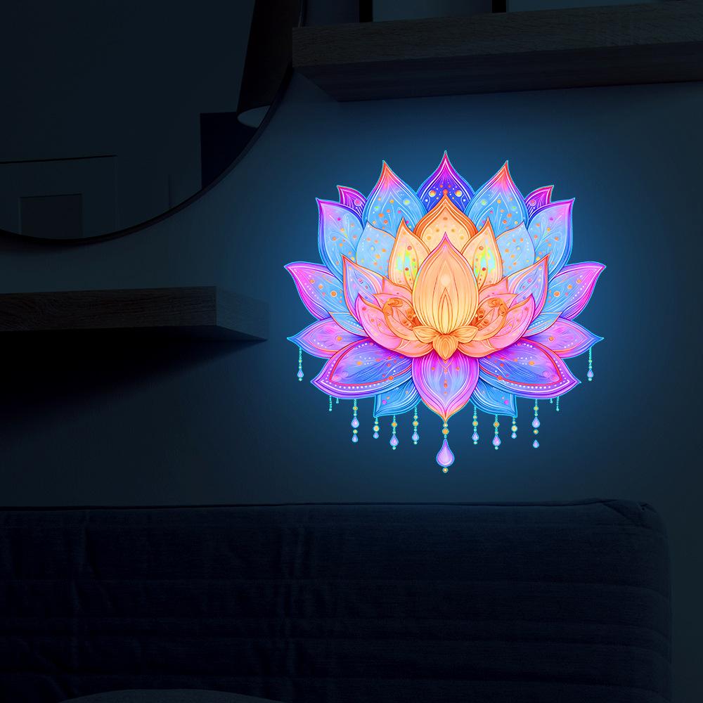 Nachtleuchtfarben Die blühende Lotusblume im Wohnzimmer, Esszimmer, Heimdekoration, Hintergrundwand, Wandaufkleber
