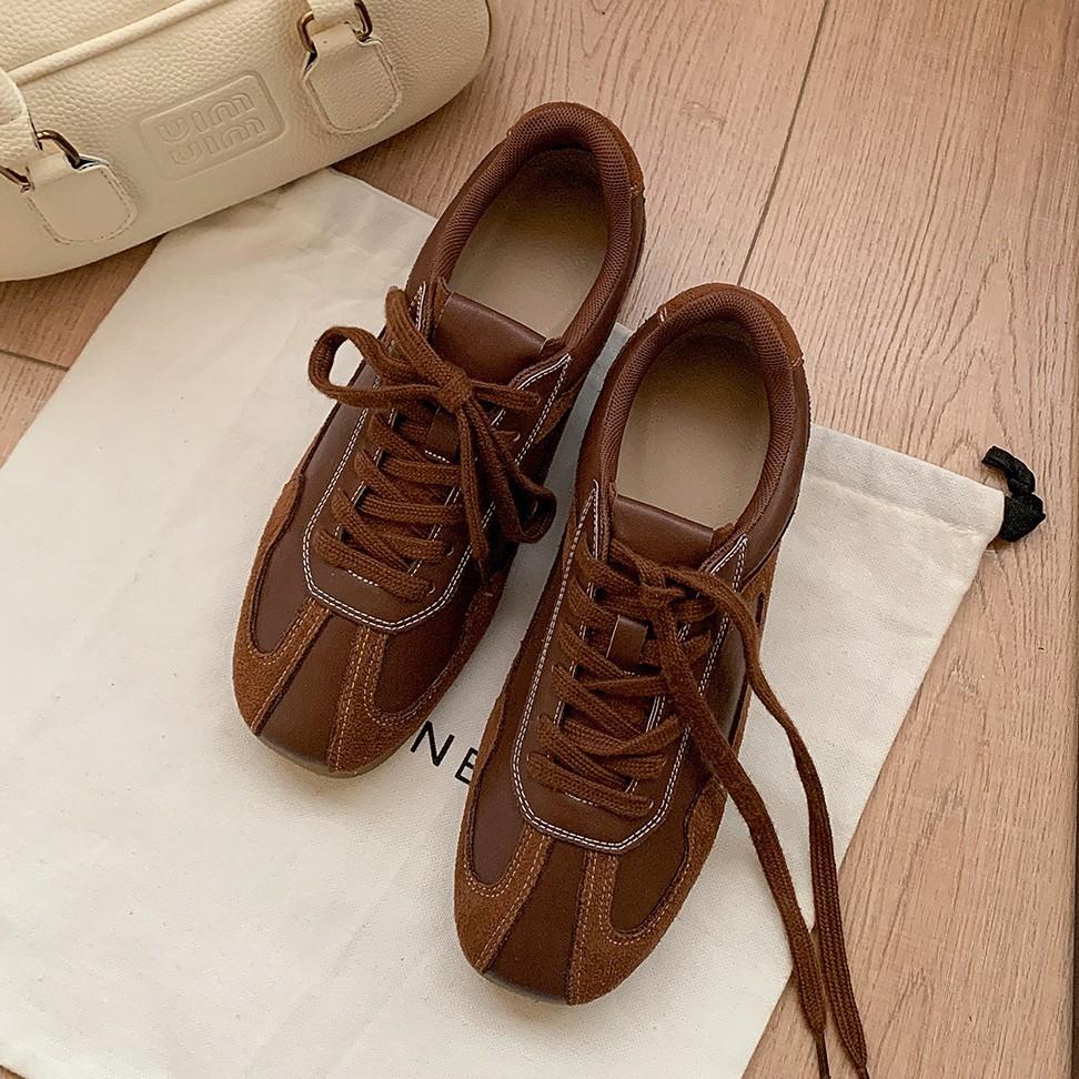 Cowhide Version of Grapes, the Same Fashionable Retro Contrasting Color Square Round Head Inner Height Increase Casual Board Shoes Women