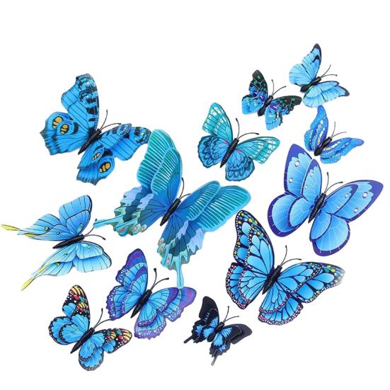 Yousheng 12Pcs Butterfly Wall Sticker, Double Layer 3D Wall Decals, Waterproof PVC Butterfly Wall Decorations, Removable Art Stickers for Home Bedroom B