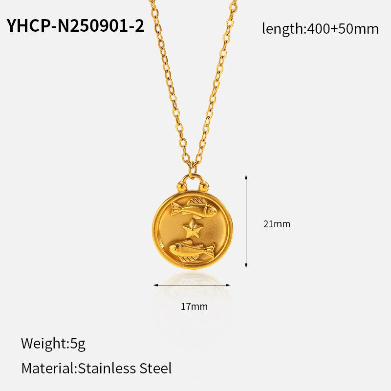 Electroplated Zodiac Pendant Necklace Titanium Steel Light Luxury Choker Fashion Jewelry for Women