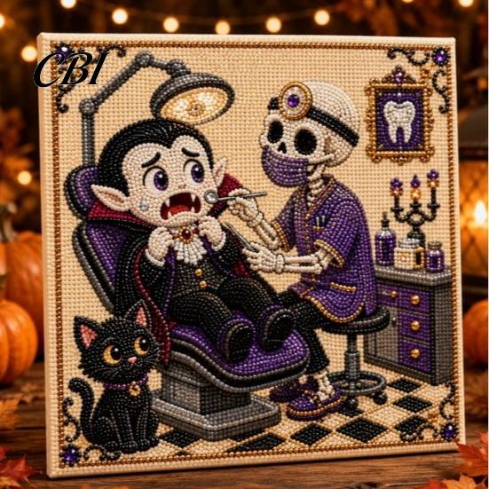 3d Faux Pearl Mosaic Art for Adults Halloween Kit, Cute Ghost Skeleton Painting Room Decor DIY 3D Craft Kit Adults, Fall Home Handmade Gift Lovers