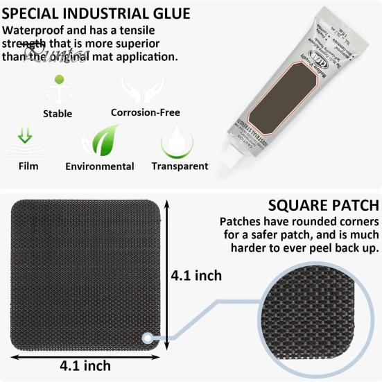 1 Set 4x4-Inch Trampoline Repair Patch Kit with Scraper Adhesive Wiper Waterproof Trampoline Tear Hole Covering Square Black Patch