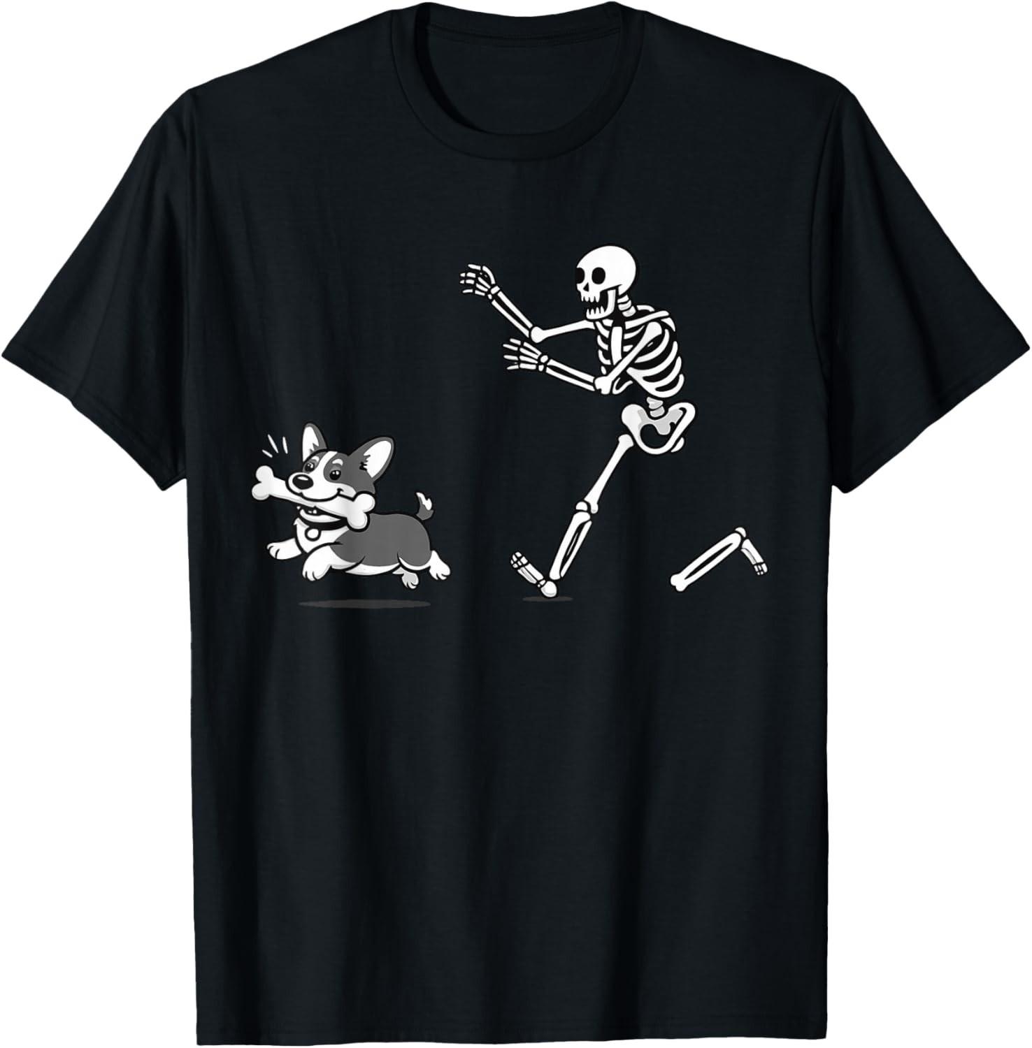 Skeleton Chasing Corgi Halloween Vibe Corgi Dog Lover T-Shirt Mens Womens Tees Top unisex T-Shirt Mens Womens Tees Top M