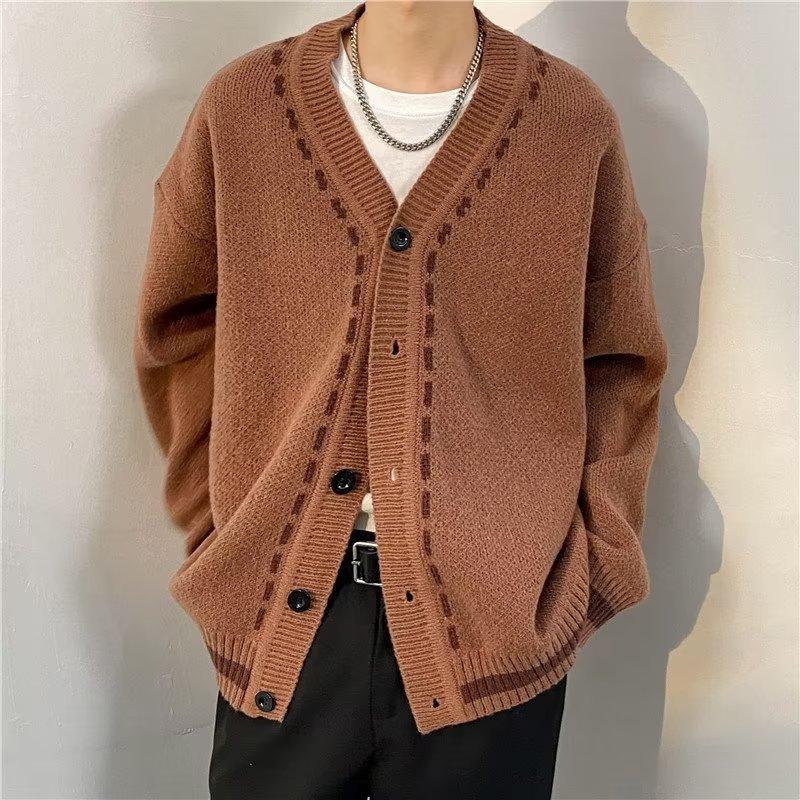 Autumn and Winter V-neck Sweater Cardigan Men's Casual Loose Thread Jacket Japanese Retro Trend Korean Knitted Sweater