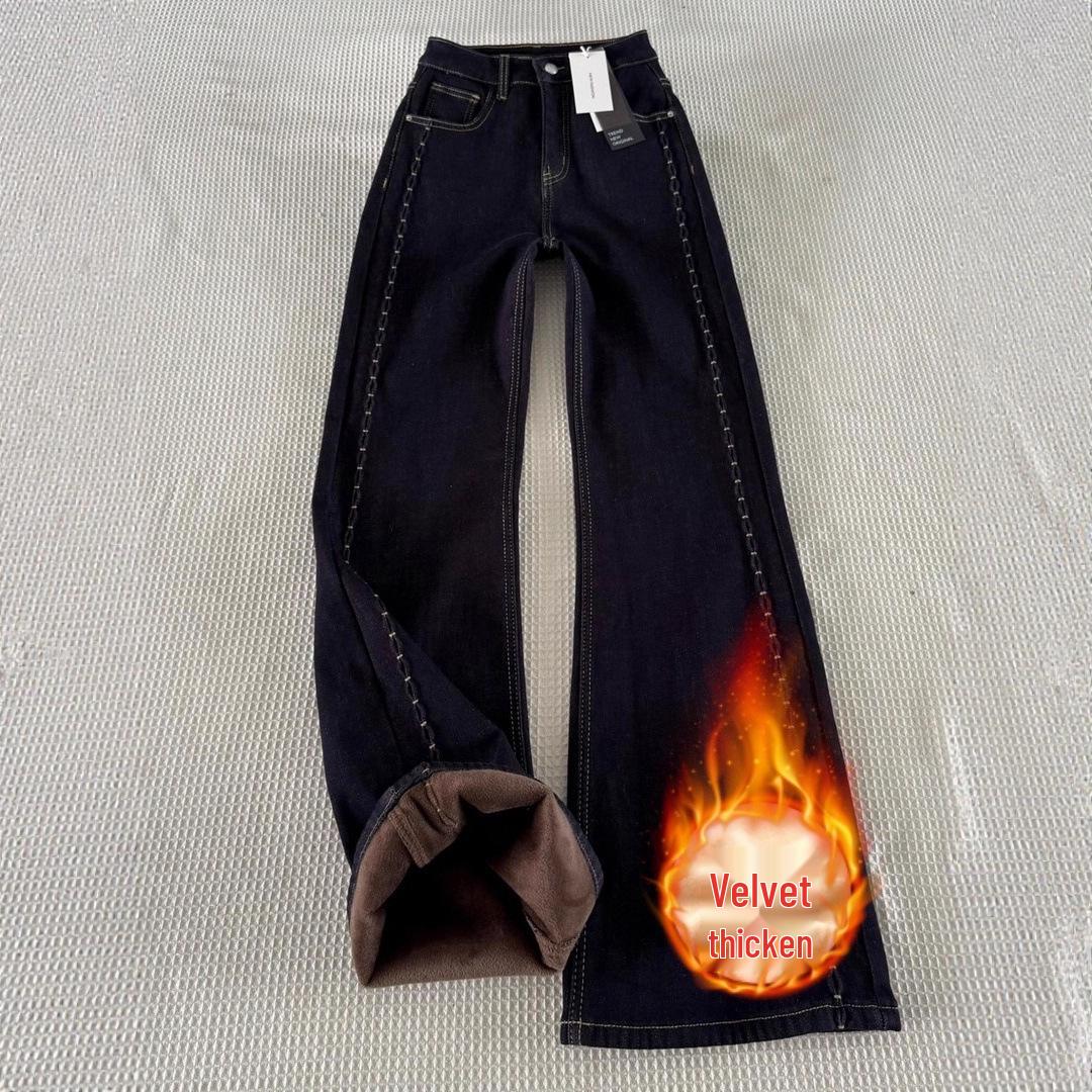 

Women s Winter Plus-Size High-Waisted Velvet Flare Jeans - Thick, Slimming, Loose Fit, Non-Stick 4XL