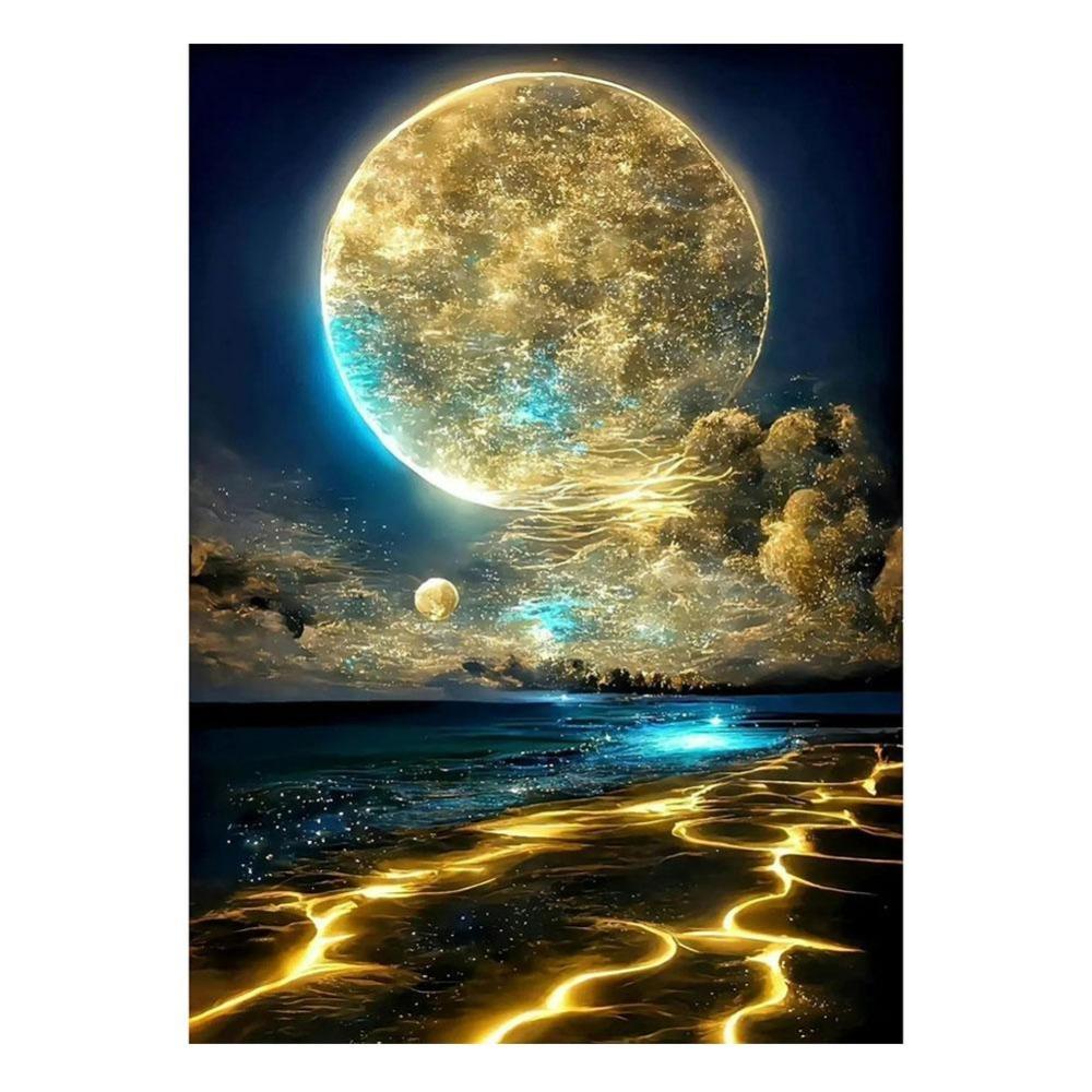 Full Square Diamond Painting Kits Round Diamonds Moonlight Beach Diamond Art Kits Fantasy Landscape DIY Diamond Painting