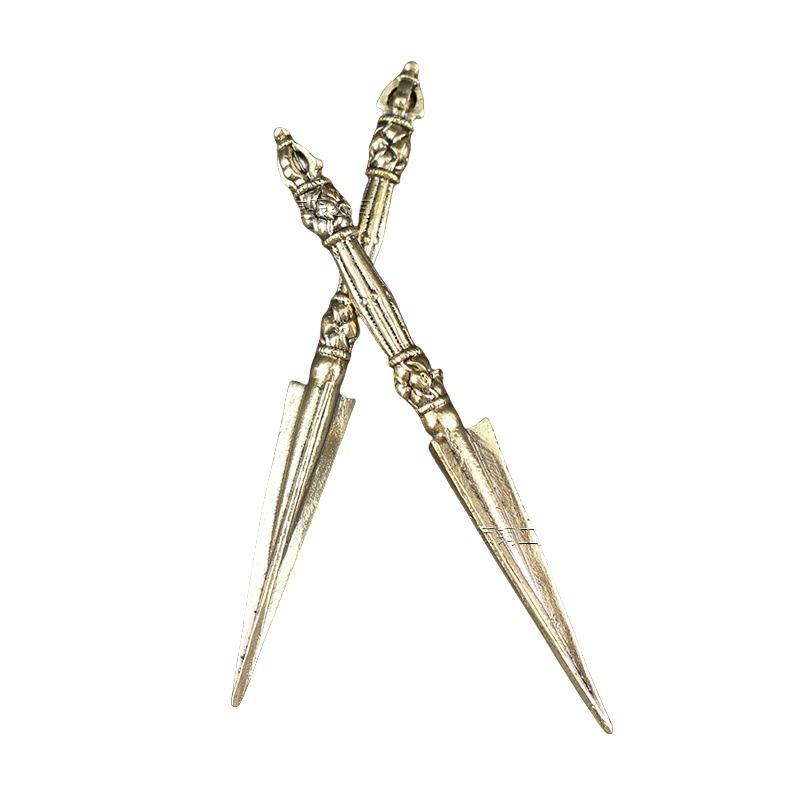 Brass Magic Pure Copper Vajra Handheld Hand Pieces Ornaments Super Long Triangular Pestle Tibetan Supplies