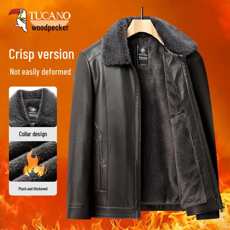 TUCANO Men s Faux Fur Collar Fleece Lined Winter Leather Jacket L