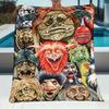 Fantasy Monster Faces Blanket Soft Warm Base with Cute Scary Monster Collage Art
