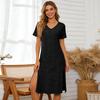 Women’s Short Sleeve V Neck Casual Maxi Dress with Side Slit Loose Fit Lightweight Knit Fabric
