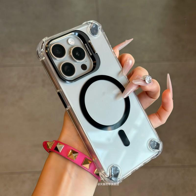 Clear Magnetic Case With Stand IPhone 18 ProMax 17 16 15 14 13 12 11 Shockproof Camera Protection Slim Fit