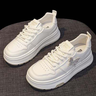 Summer Breathable Thin Shoes Women's Leather Little White Shoes Spring and Autumn New Thick-soled Heightening Casual Sports Shoes