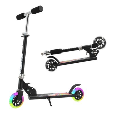 TENBOOM Roller für Kinder von 3-12 Jahren, 2-rädrig, LED-Reifen, 50 kg Tragfähigkeit, faltbar, mit Fußbremse, Schwarz