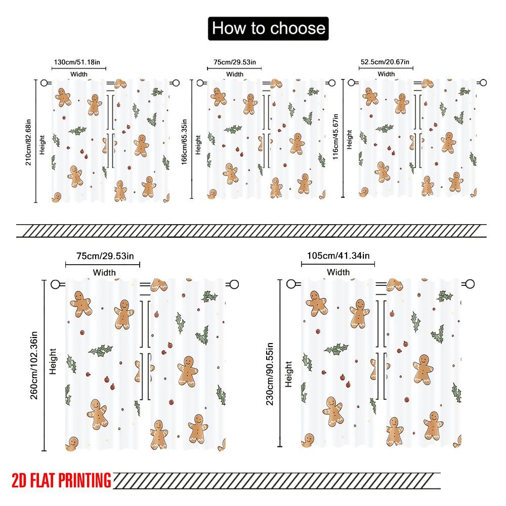 2pcs,2D Plane Printing Contemporary Curtains Gingerbread Christmas Holly Cute (3) Polyester Easy Install (without Rod)