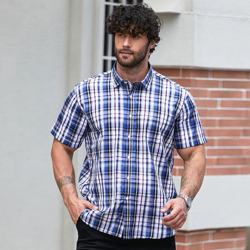 Dibinze Men's Plus Size Short Sleeve Plaid Shirt