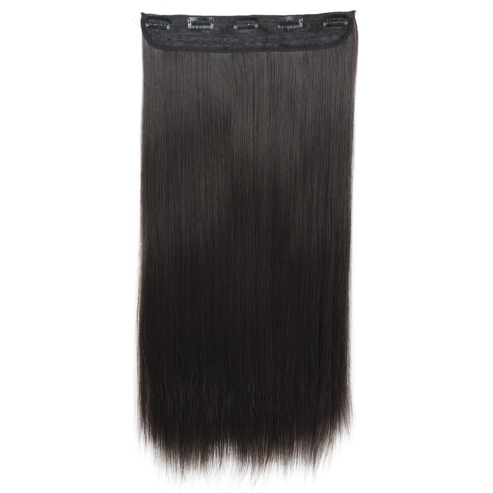 MERISIHAIR 5 Clips In Hair Extension Synthetic Long Straight Hairpiece Haistyle High Temperature Fibert Golden Brown Black