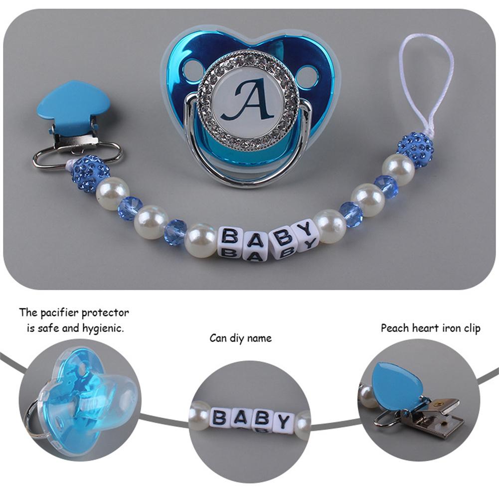 Baby Pacifier Silicone Pacifier Dummy Clips Name Initial 26 Letters Pacifier Chain Holder Infant Nipple Newborn Soother