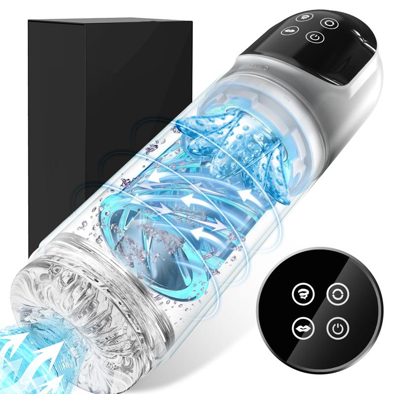 Neuer männlicher Masturbator mit automatischer Drehung und LCD-Anzeige, Saugen, Lecken, 6 Sekunden Vakuum-Penispumpe, Wasser-SPA, echte Taschenmuschi, Sexspielzeug für Männer ab 18 Jahren