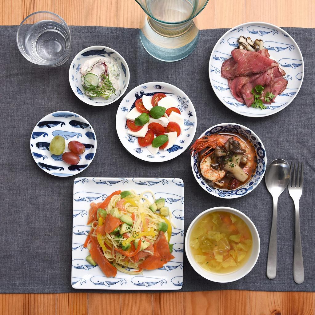 natural69 Set cocomarine x Janke Square 2 Designs Colored Whale White Whale Natural 69 Hasami Ware Cocomarine x Janke Square Microwave and Dishwasher