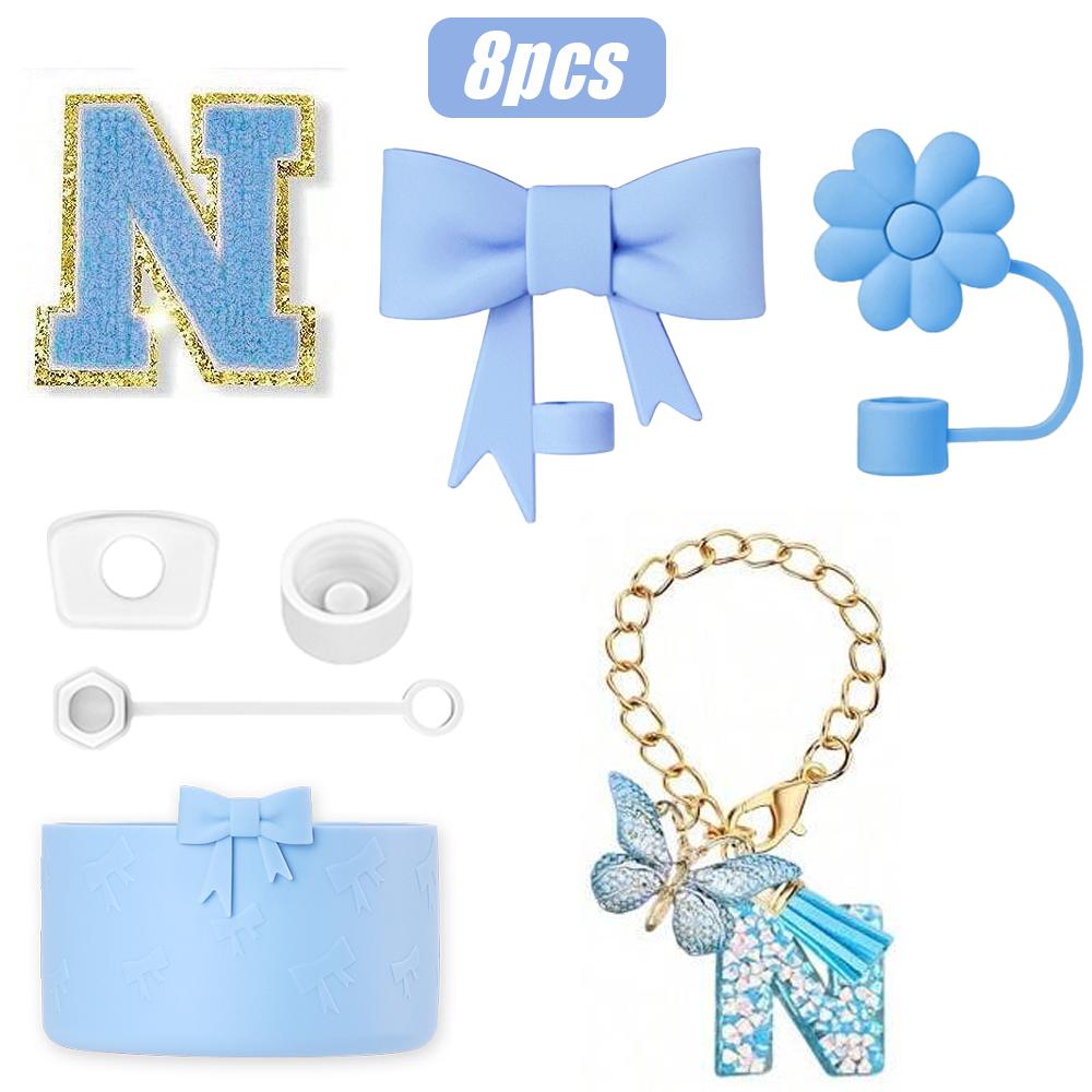 8-teiliges Tassenzubehör-Set für Stanley Cup 30oz 40oz, A-Z Initialen Dekorationen, inklusive Silikon-Strohhalmkappe, Aufkleber