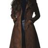 Women's Dark Brown Long Suede Coat, Lapel Collar Single-Breasted Trench Style