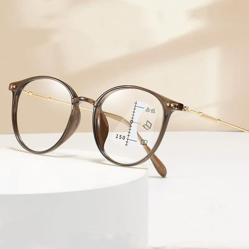 Ladies Round Frame Multifocal Presbyopia Glasses Anti Blue Light Finished Progressive Reading Eyeglasses Prescription Eyewear