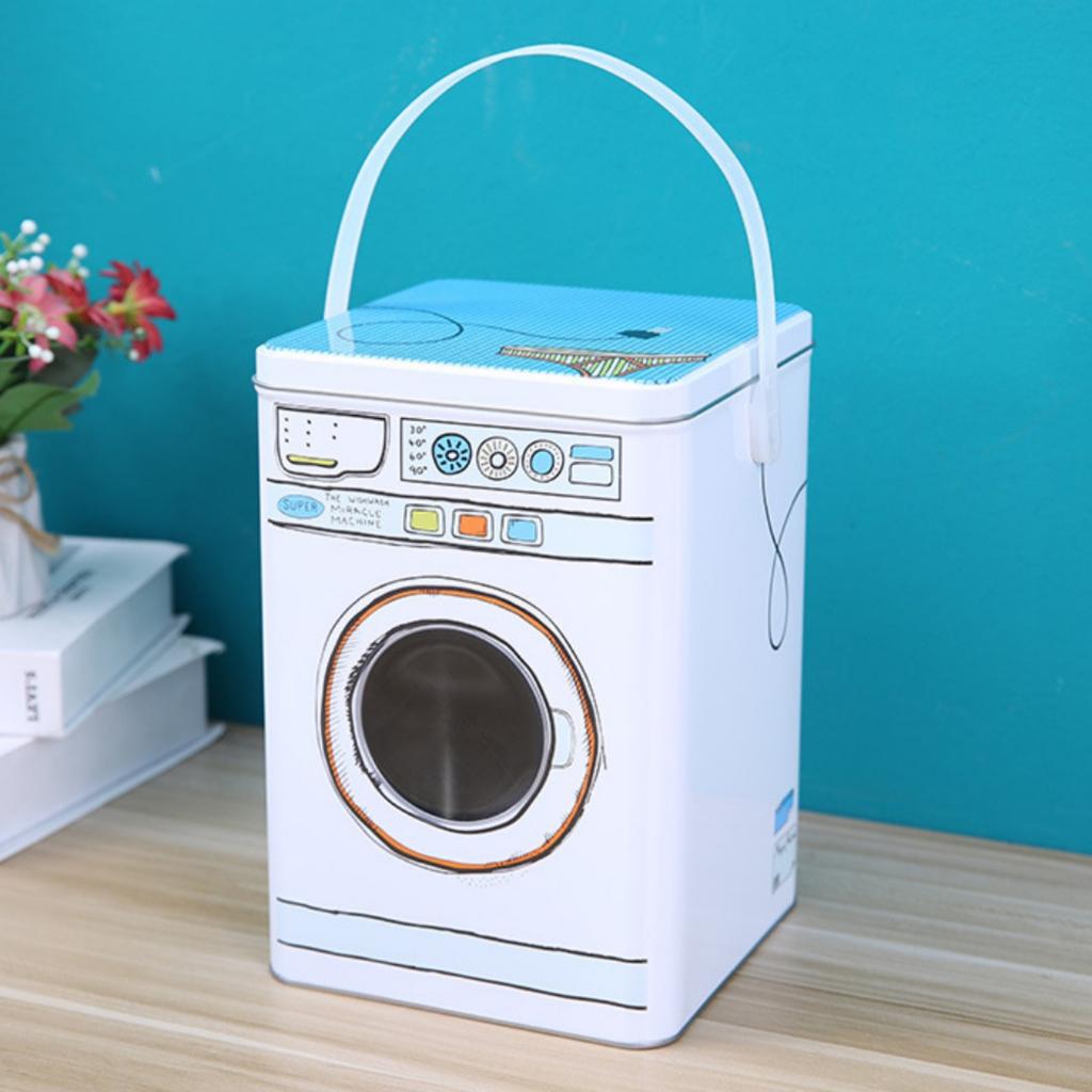 Laundry Powder Bin,Metal Washing Machine Shape Laundry Powder Bin Ideal for Holding Pods Tablets Detergent