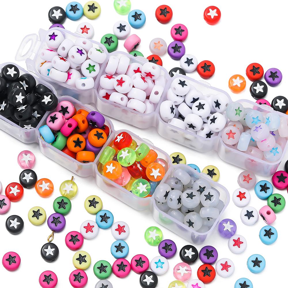 100pcs/Lot Colorful Acrylic Star Beads 7mm Flat Round Letter Spacer Bead for Bracelet Necklace Earrings Jewelry Making Supplies