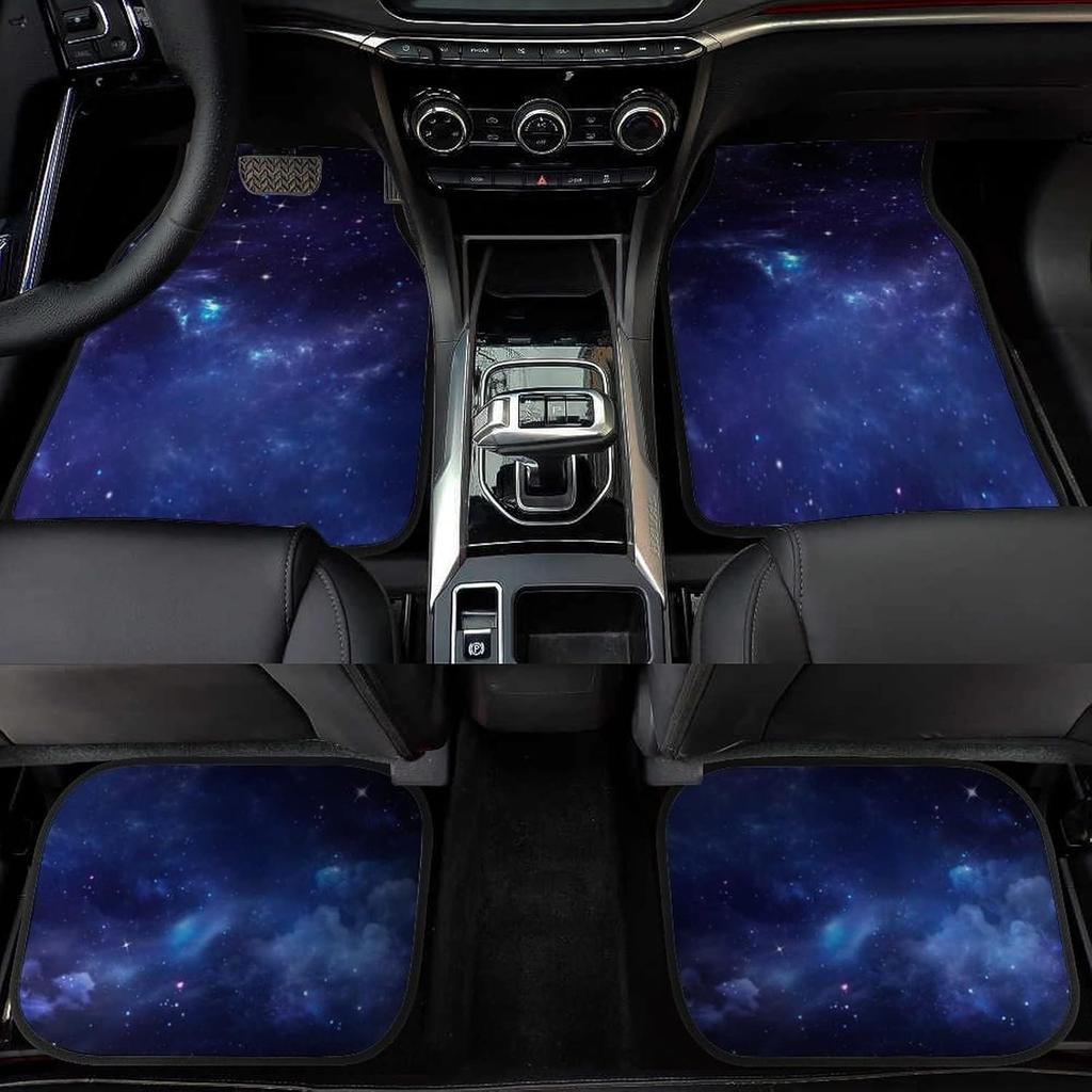 Blue Galaxy Car Floor Mats Set of 4,Beautiful Starry Night Print Outer Space Galaxy Vehicle Front Rear Carpets, Auto Accessories
