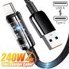 USB A To Type C 240W PD Transparent Fast Charging Cable Data Cord For Mi Huawei Samsung Android Phones USB C Charger Wire