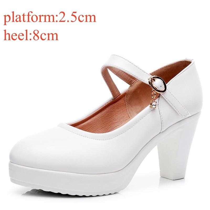8cm 10cm Small Size 32-43 Shallow Soft Leather Mary Janes Platform Pumps 2025 Spring Trend Block High Heels Shoes Office Model