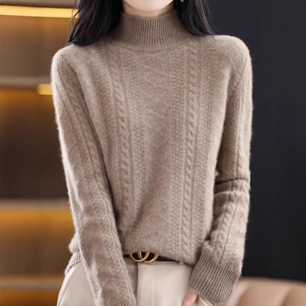 

Универсальный женский кардиган из 100% шерстяного трикотажа - Плотный, с узором косы , с полувысоким воротником для осенне-зимней моды. M (100-110 lbs)