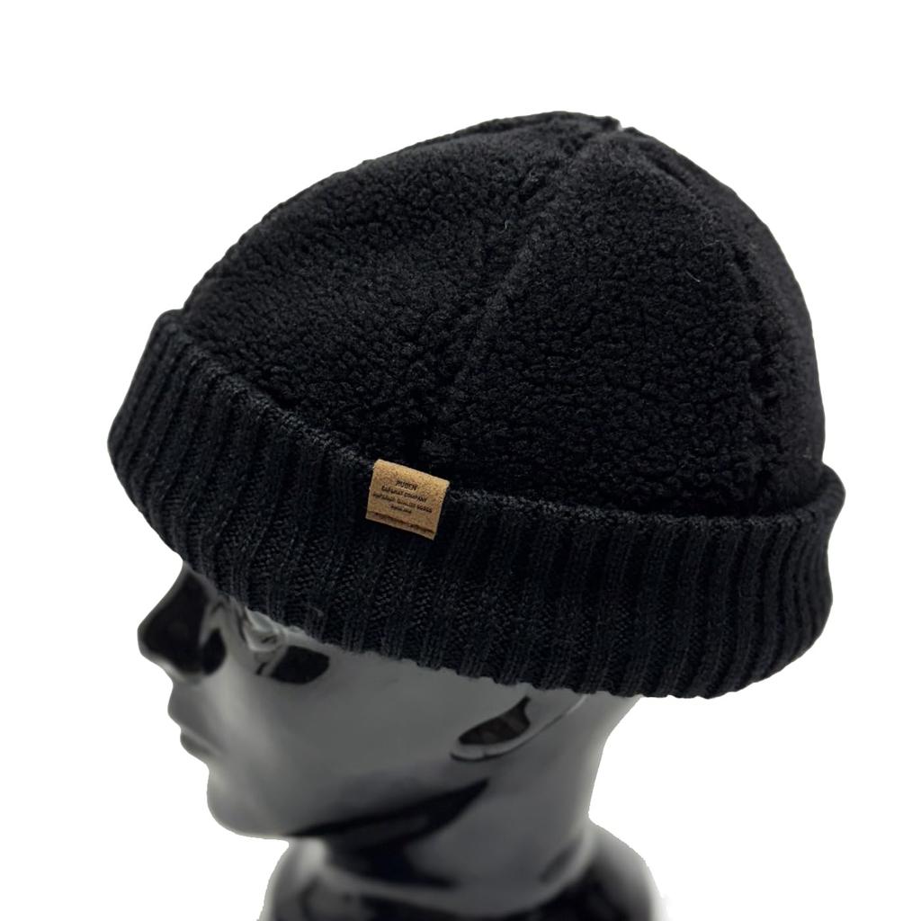 BORE RIB ROLL WATCH Boa Rib Roll Watch Roll Cap Rib Knit Fur Lining Fisherman Cap Short Watch FREE Black [Ruben]