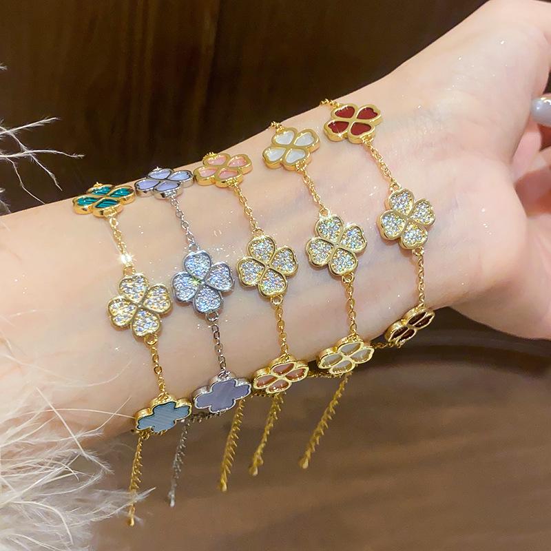 18K Gold Plated Zircon Flower Bracelet – Light Luxury, Versatile Fashion Bangle