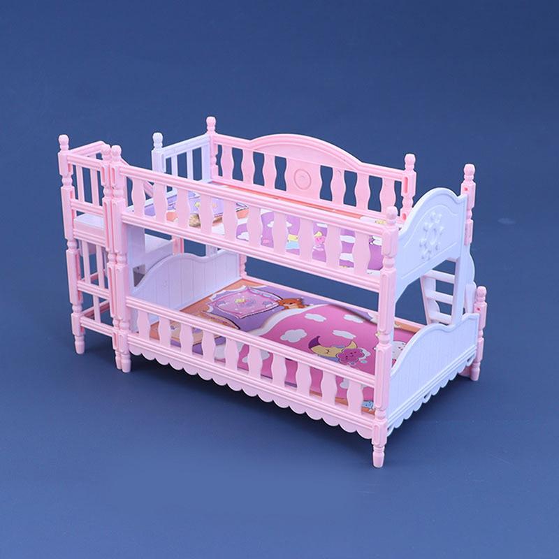 Hot 1Pc 1:12 Dollhouse Miniature Double bed Simulation Furniture Model bedroom Decoration Dolls House Accessories