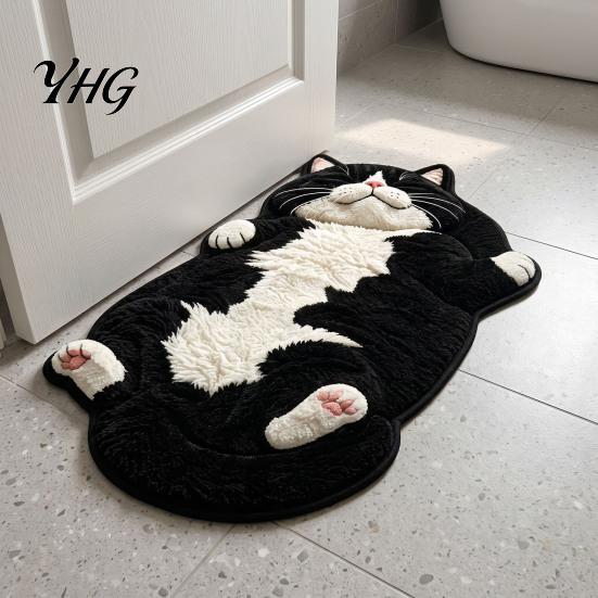 Washable Entryway Runner Sleeping Cat Rug, Ultra Absorbent Plush Bath Mat, Cute Kitty Kitchen Carpet Area Non-slip Door Mat for Bathroom Bedroom Home