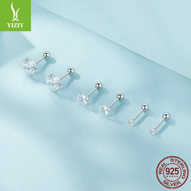 Exquisite Shining Zircon 925 Sterling Silver Stud Earrings, Simple Classic Commuter Wind Threaded Stud Earrings