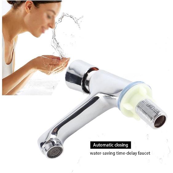 Water Saving Time Delay Faucet, Public Ktchen Bathroom Chrome Plated Self Closing Water Saving Time Delay Basin Sink Tap Faucet, for Home Kitchen,
