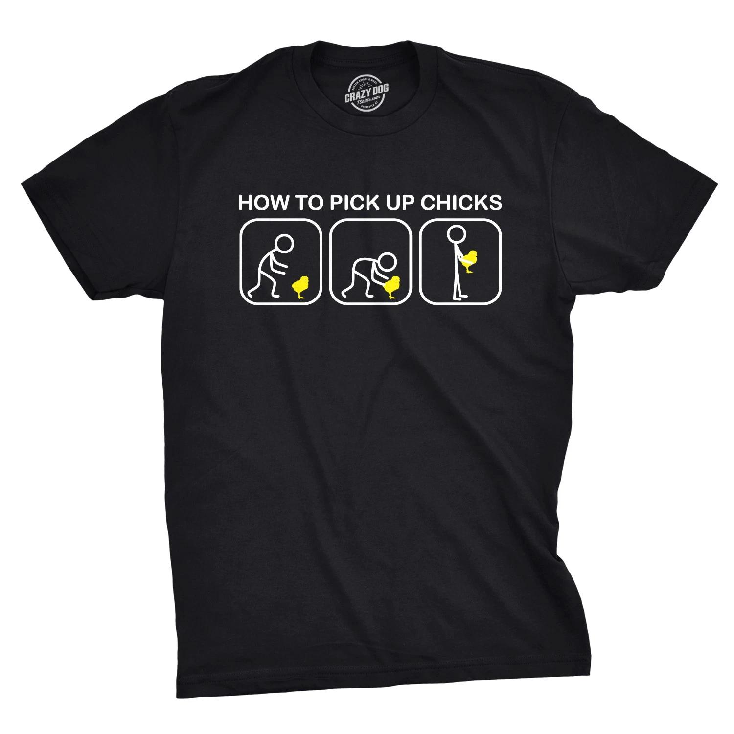 Mens How to Pick Up Chicks Funny T Shirt Easter Gift Graphic Tee Sarcastic S