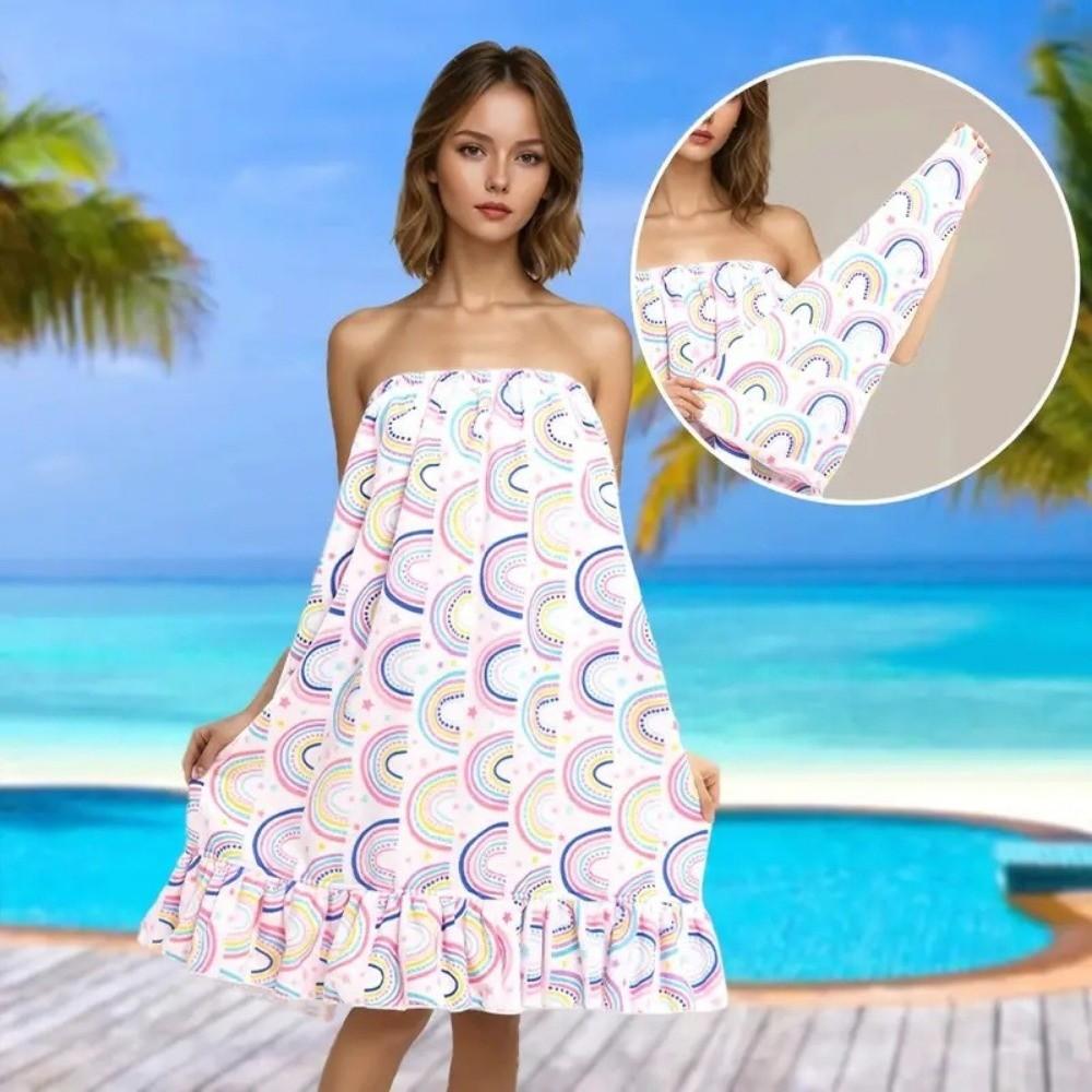 Soft Women Shower Towel Dress Breathable Beach Towel Bath Skirt and Hair Wrap Set  Fitness