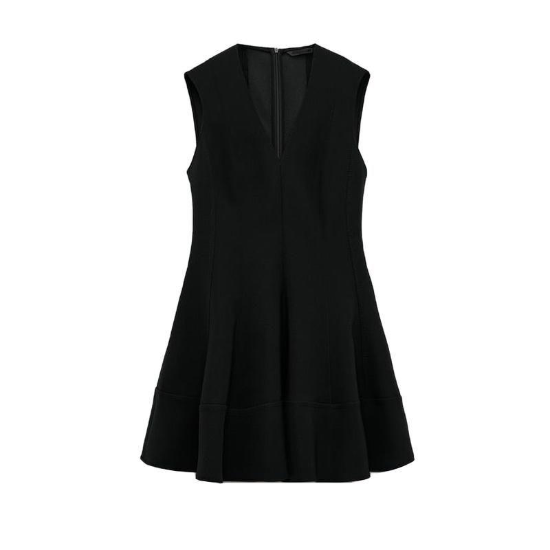 Spring New Women clothes Hepburn Black Dress Waist Hugging Slimming Wave Wide Swing V-neck Short Dress 2344188