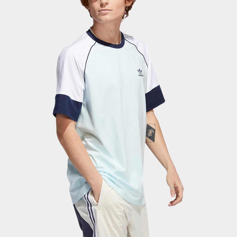 adidas Originals Casual Series Round Neck Breathable Sports Short Sleeve Loose Raglan T-Shirt Men Tops Light-Blue HI3019
